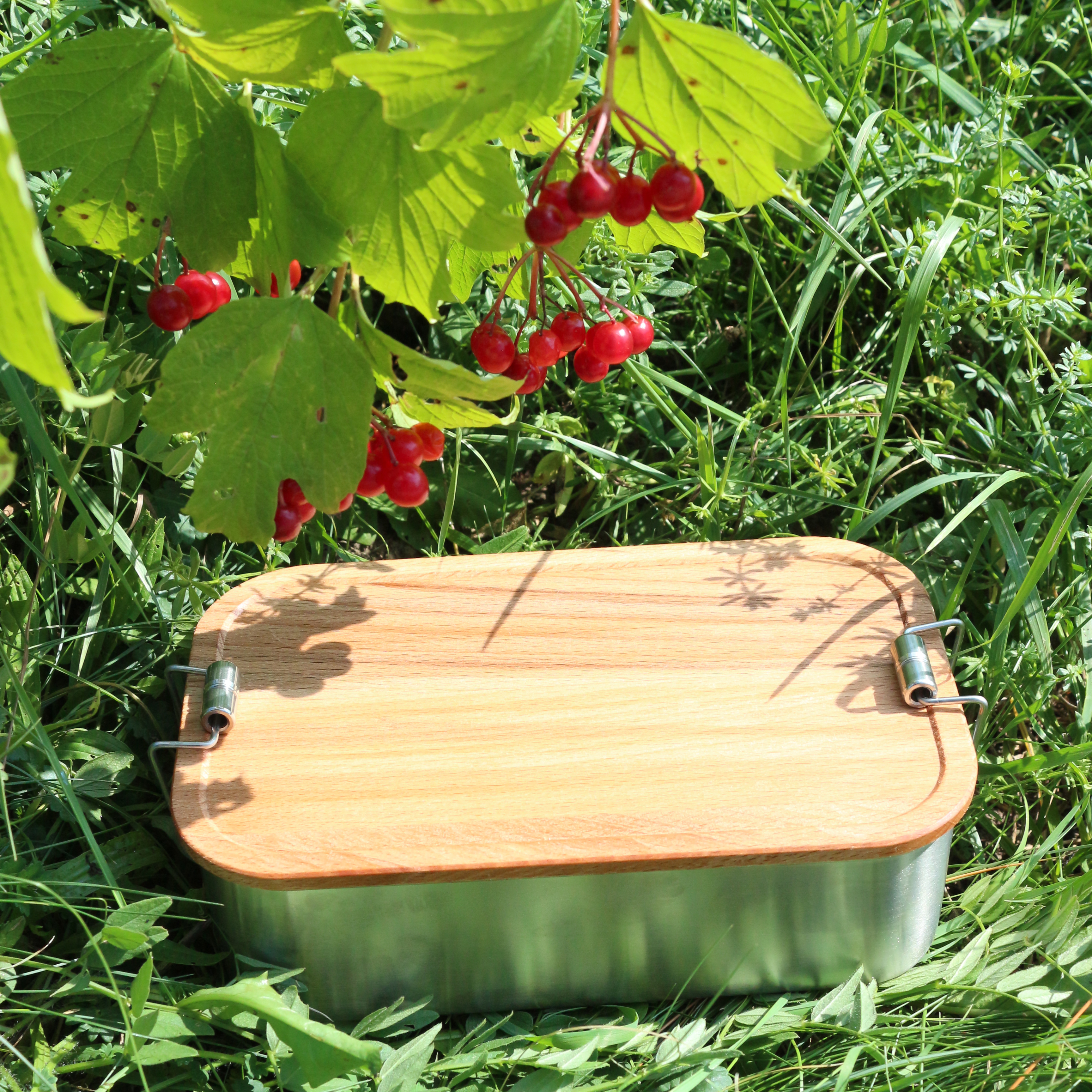 Lunchbox "Click Waldpicknick" Edelstahldose mit Deckel aus Buchenholz