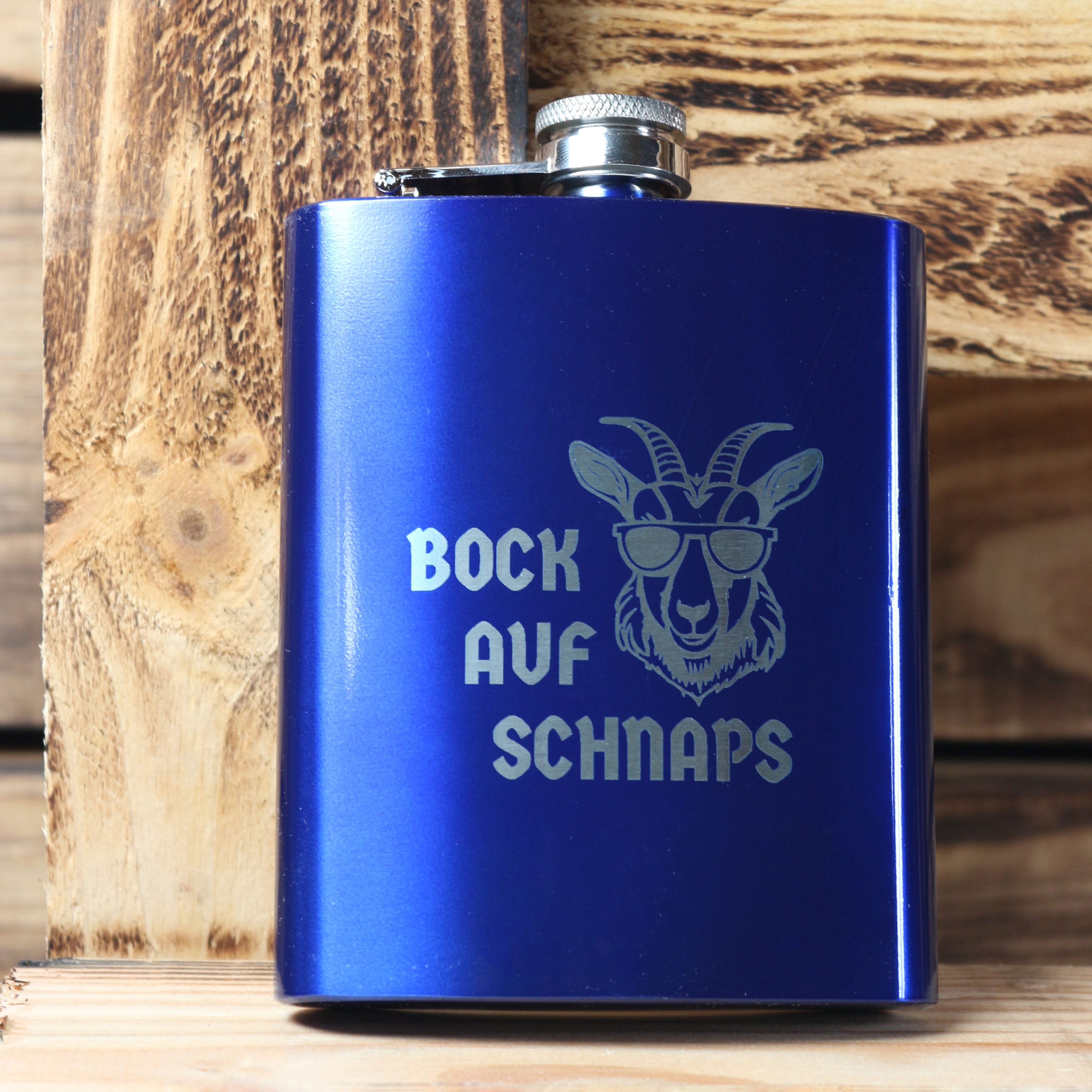 Flachmann blau "Bock auf Schnaps"