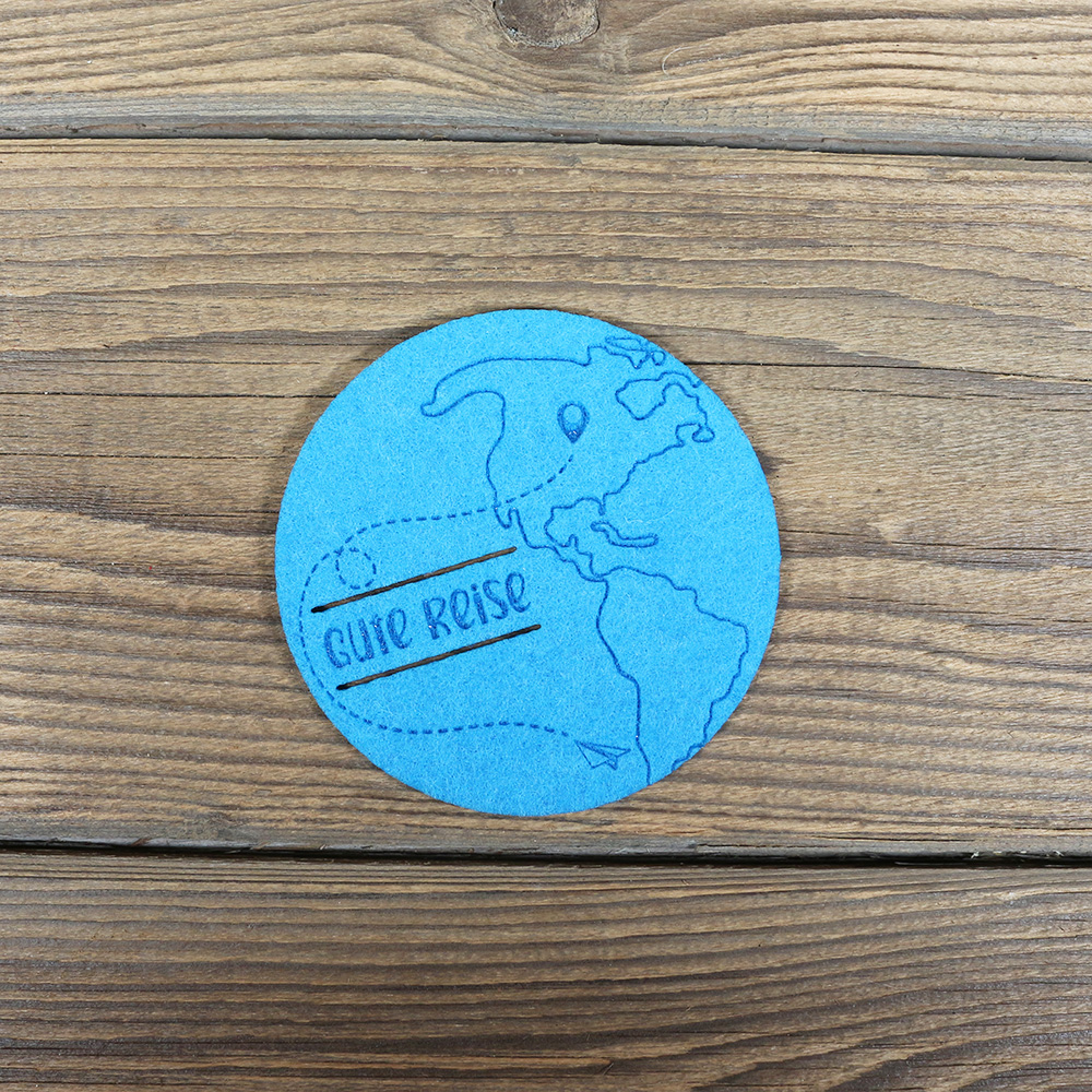 Geldscheinverpackung aus Filz - Weltkugel