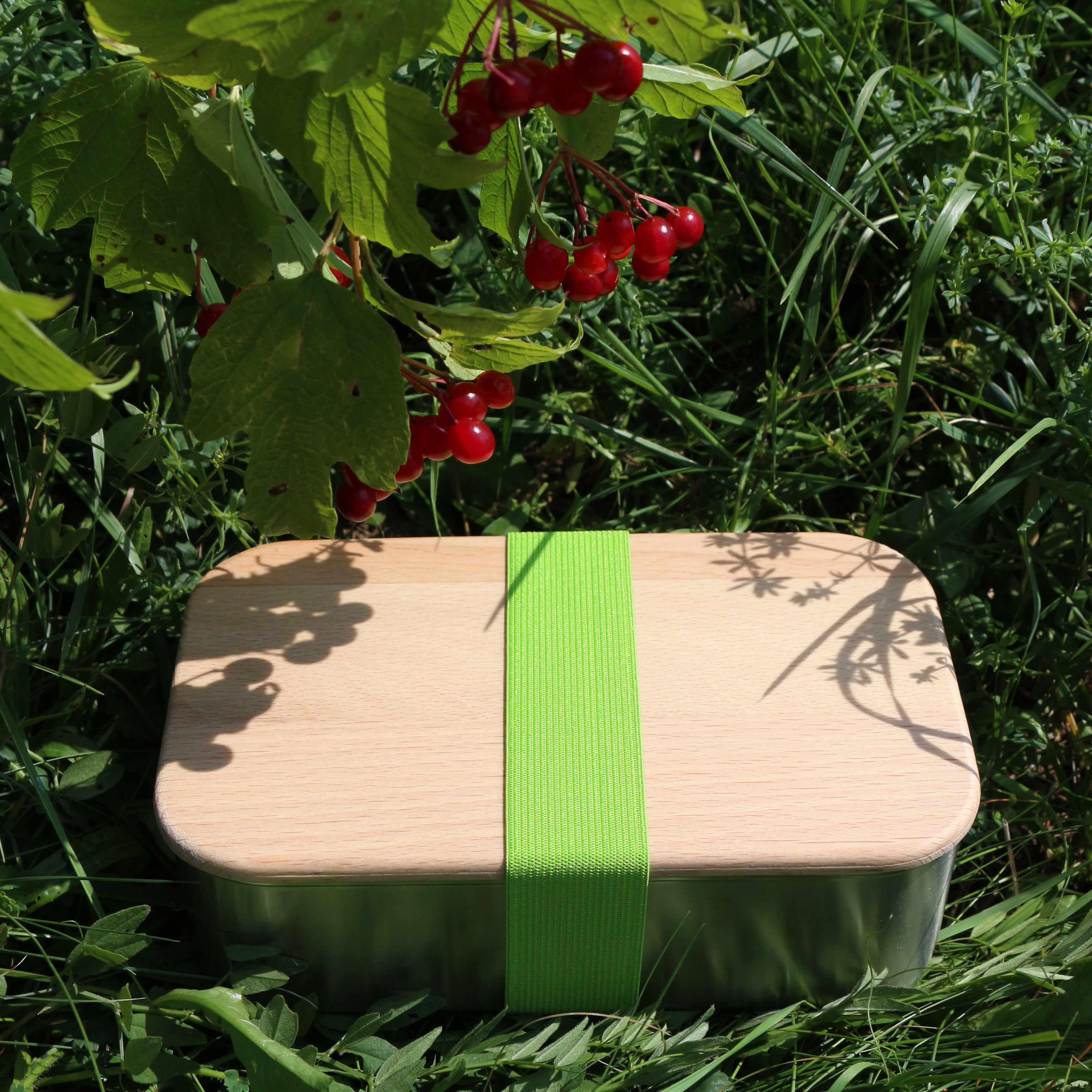 Lunchbox "Premium Waldpicknick" Edelstahldose mit Buchenholzdeckel
