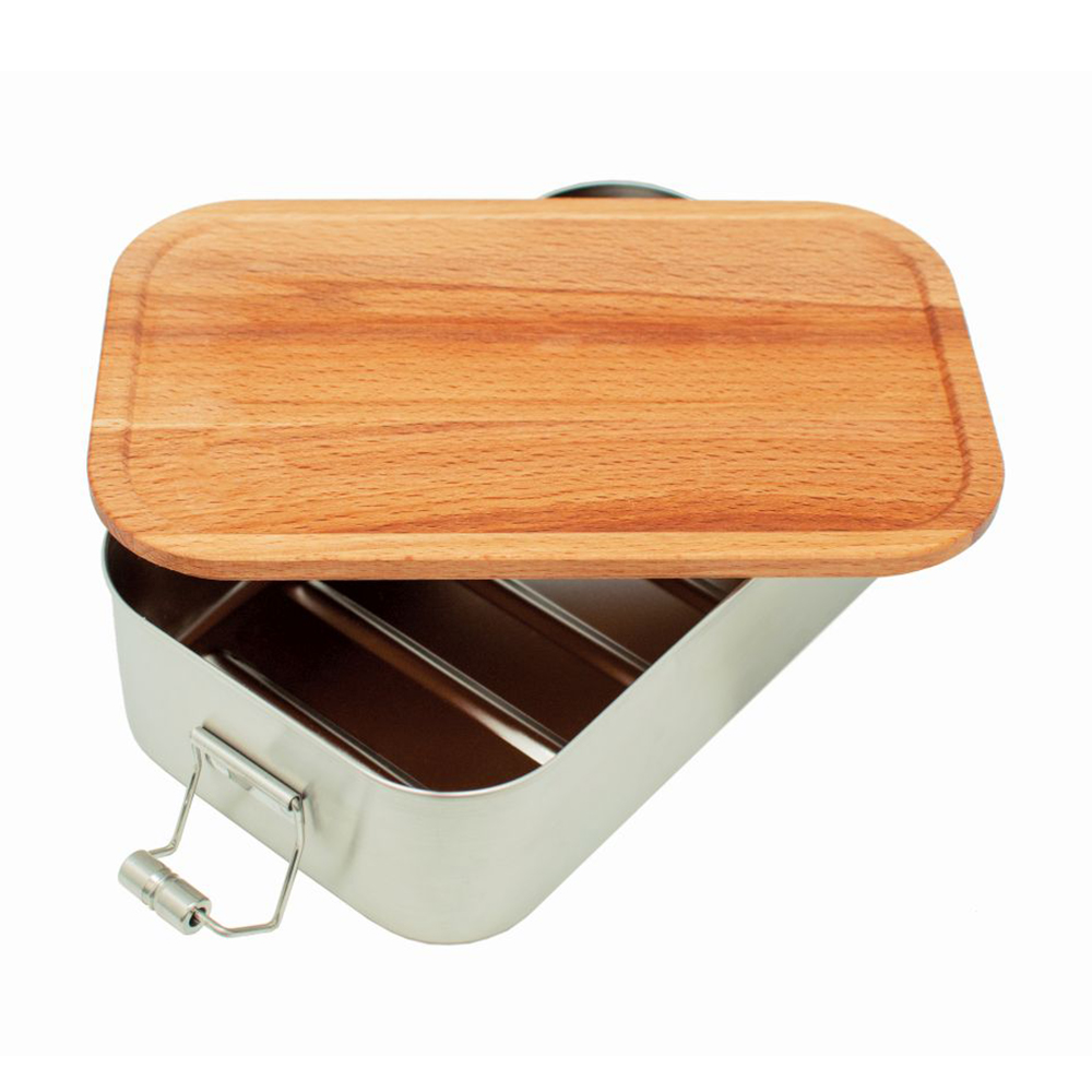 Lunchbox "Click Waldpicknick" Edelstahldose mit Deckel aus Buchenholz