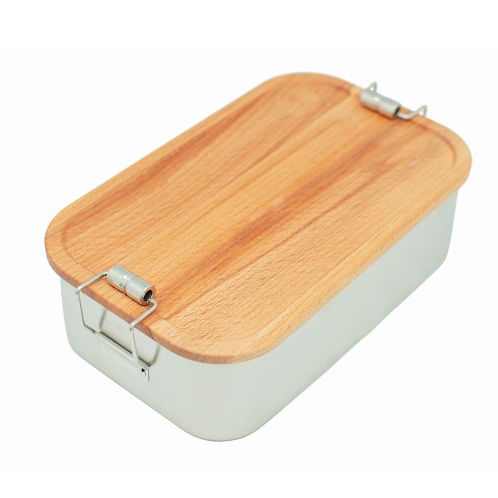 Lunchbox "Click Waldpicknick" Edelstahldose mit Deckel aus Buchenholz