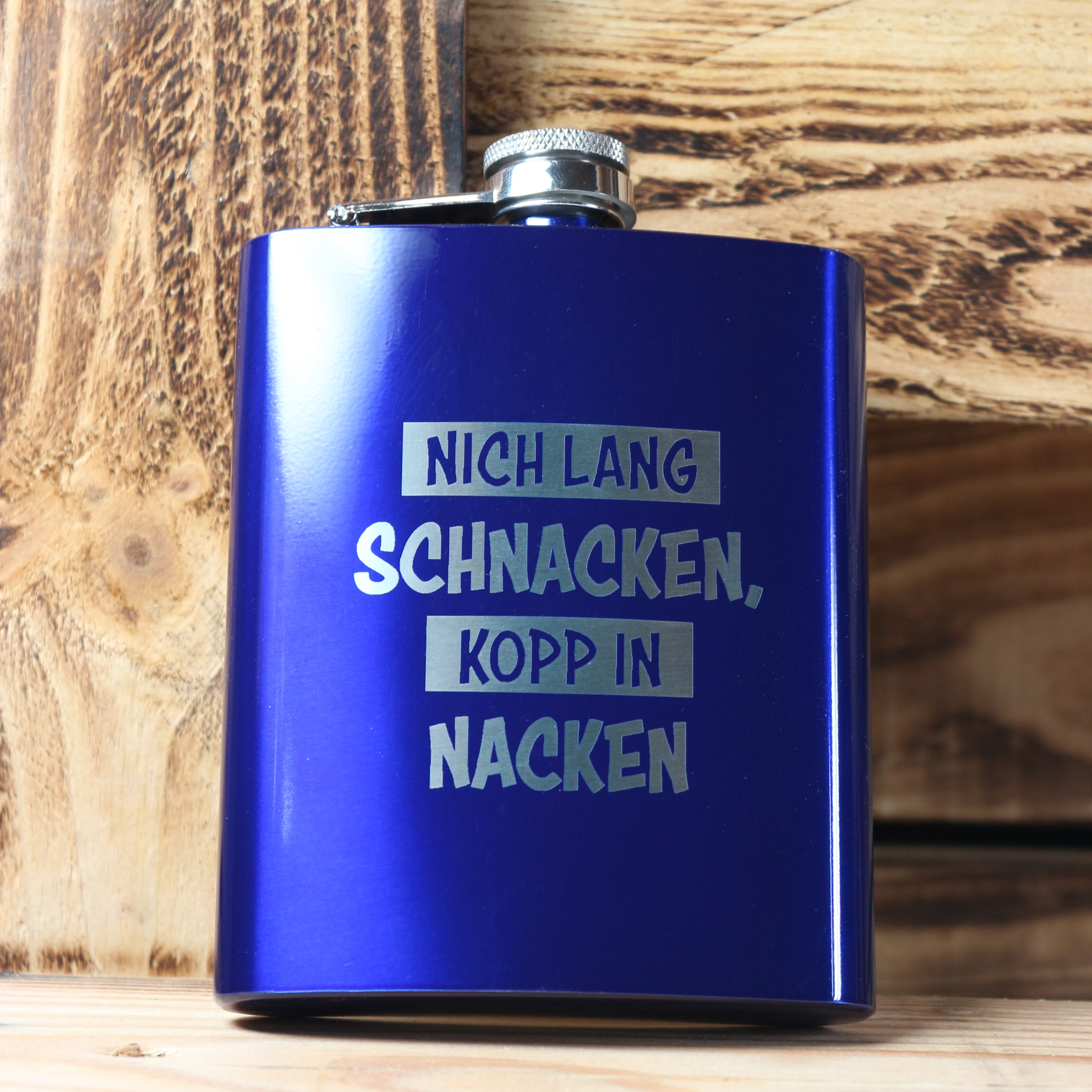 Flachmann blau "Nich lang schnacken..."