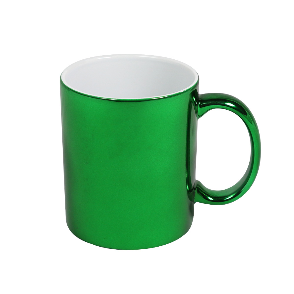Grün Metallische Kaffeetasse mit weißer Lasergravur